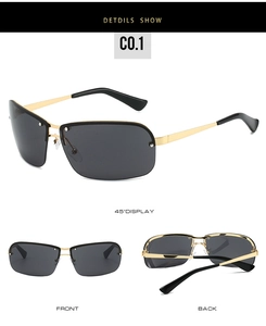 Vues détaillées de lunettes de soleil de sport demi-cerclées dorées avec verres gris foncé