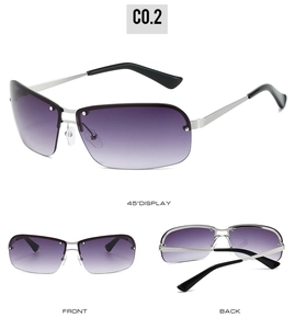 Vues détaillées sous plusieurs angles de lunettes de soleil futuristes avec verres dégradés violets