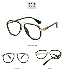 Detailed multi-angle views of black and gold pilot sunglasses with double bridge structure
