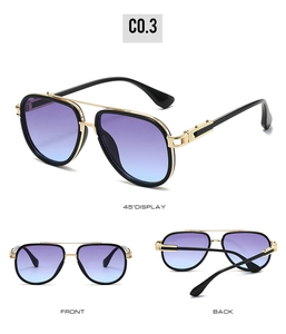 Classic aviator sunglasses with gold double bridge and blue-purple gradient lenses