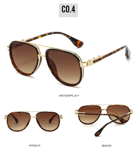 Detailed views of classic aviator sunglasses with tortoise frames and gradient lenses