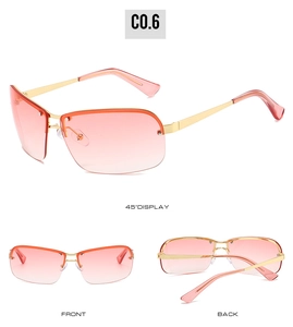 Vue détaillée multi-angles de lunettes futuristes demi-cerclées avec verres dégradés roses