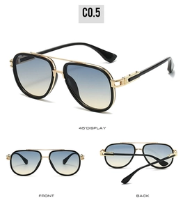Classic aviator sunglasses with black frames and gradient lenses shown from multiple views