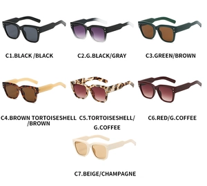 Detailed multi-color collection of square retro sunglasses with stylish metal rivets