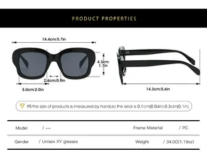 Spécifications détaillées de taille et tableau de poids pour lunettes de soleil rétro en PC