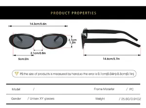 Detailed size chart showing dimensions of oval vintage sunglasses for accurate fitting