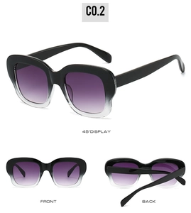 Vues sous trois angles de lunettes de soleil à verres dégradés violets et monture noire