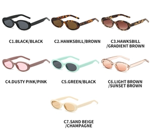 Detailed comparison of vintage oval sunglasses in seven trendy frame and lens colors