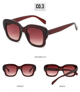 Vues détaillées multi-angles de lunettes de soleil carrées bordeaux avec verres dégradés