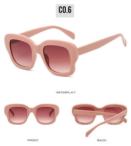 Détails de lunettes de soleil carrées rose mat avec verres dégradés brun-rouge