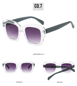 Vues détaillées sous plusieurs angles de lunettes de soleil carrées à verres dégradés violets
