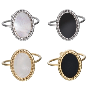 Minimalist oval shell stainless steel rings in gold and silver with rope texture