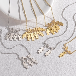 Custom stainless steel family necklace with Love charm and figures in gold and silver finish