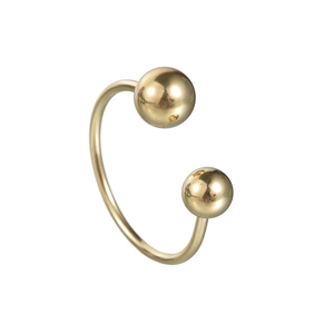 Minimalist gold adjustable open ring featuring dual polished sphere geometric design