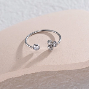 Minimalist adjustable stainless steel open ring with sparkling cubic zirconia accents