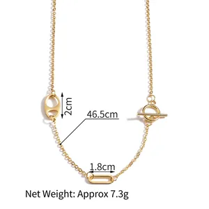 Gold minimalist geometric necklace with pig nose buckle and OT clasp, 46.5cm length