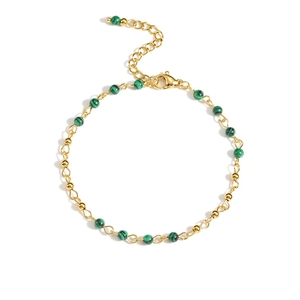Minimalist gold-plated stainless steel bracelet with green malachite beads and lobster clasp