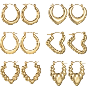 Lot de 6 paires de boucles d'oreilles dorées en acier inoxydable avec motifs cœur