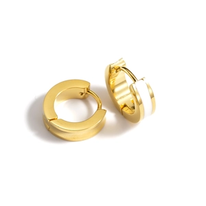 Minimalist gold plated stainless steel hoop earrings with white enamel finish