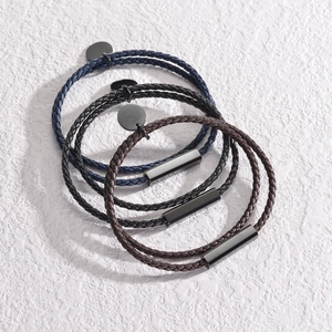 Bracelet Tressé Fermoir Métallique En Acier Inoxydable Cordon Double Couche Bijoux Style Industriel Minimaliste Pour Hommes
