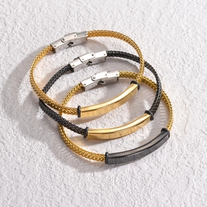 Three-piece stainless steel woven chain bracelet set in gold and gunmetal finishes