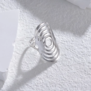 Minimalist geometric hollow stainless steel ring with multi-layered concentric circles design