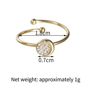 Minimalist gold plated stainless steel open ring with round micro-pave crystals weighing 1g