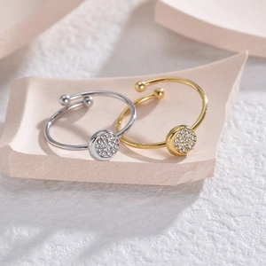 Minimalist Adjustable Open Ring Stainless Steel Round Pave Cubic Zirconia Niche Design Fashion Jewelry For Women
