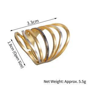 Minimalist multilayer wave design stainless steel adjustable ring in gold and silver
