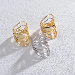 Multilayer Spiral Stainless Steel Ring Adjustable Opening Geometric Hollow Minimalist Ins Style Niche Design Jewelry