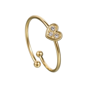Bague cœur dorée minimaliste avec trois cristaux étincelants et anneau ajustable