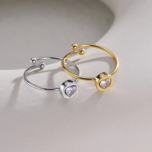 Bague Zircon Coeur Acier Inoxydable Réglable Design Ouvert Bijoux Élégants Minimalistes Pour Femmes Accessoires Quotidien