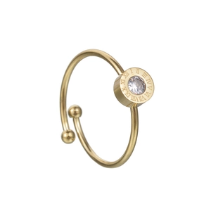 Bague ouverte en acier doré avec cadran à chiffres romains et pierre en zircone brillante