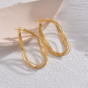 Elegant gold multi-layered braided tassel stud earrings crafted in stainless steel