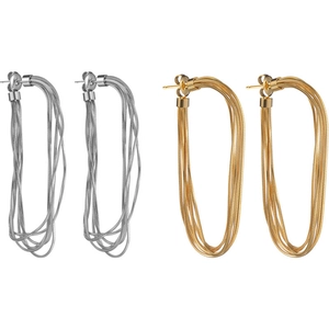 Minimalist multi-layer woven tassel earrings in polished gold and silver finish