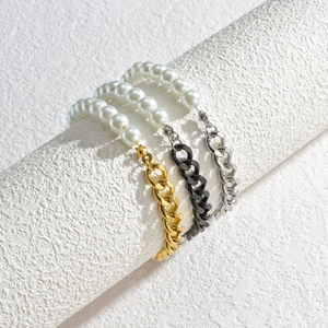 Bracelets en perles et chaîne en acier inoxydable en or, argent et noir élégant