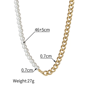 Collier minimaliste en acier inoxydable avec perles et chaîne cubaine long 46+5cm