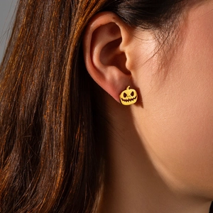 Hollow Pumpkin Face Stud Earrings 304 Stainless Steel Halloween Jack-O'-Lantern Funny Jewelry For Women Girls