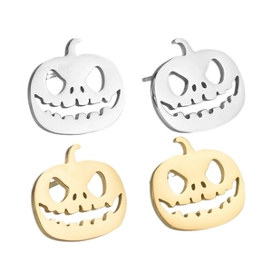 Halloween pumpkin stud earrings set in gold and silver stainless steel with hollow design