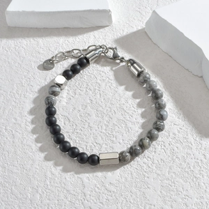 Minimalist matte stone beaded bracelet with stainless steel accents for men and women