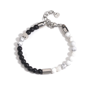 Ins style matte stone beaded bracelet with stainless steel clasp for men and women