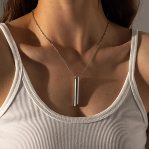Stainless Steel Whistle Pendant Necklace Polished Cylindrical Minimalist Industrial Jewelry For Men And Women