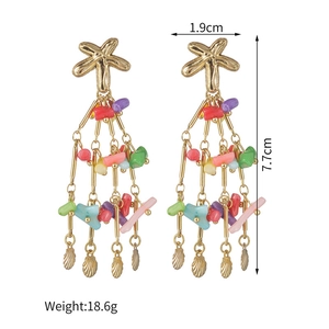 Boho starfish drop earrings with colorful beads and gold tassels for beach vacations