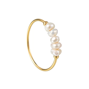 Bague baroque avec cinq perles sur un anneau géométrique ouvert plaqué or chic