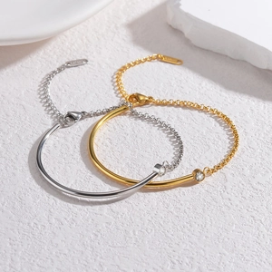 Minimalist zircon couple bracelets in gold and silver with geometric steel frame design
