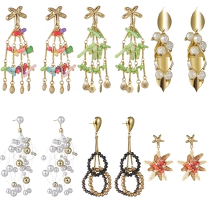 Set of minimalist stainless steel star and bead tassel earrings in various boho styles