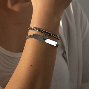Passende Pärchen Armbänder Edelstahl Herz Puzzle Panzerkette Polierter Schmuck Geschenk Für Verliebte