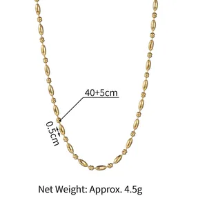 Minimalist 18K gold beaded stainless steel necklace with 40+5cm adjustable chain length