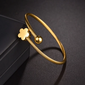 Stainless Steel Bangle Bracelet Open Cuff Cable Twist Gold Plated Flower Star Geometric Charm Niche Design Fashion Jewelry