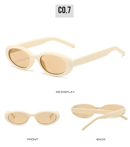 Detailed views of vintage oval sunglasses with cream frame and tea lenses from multiple angles